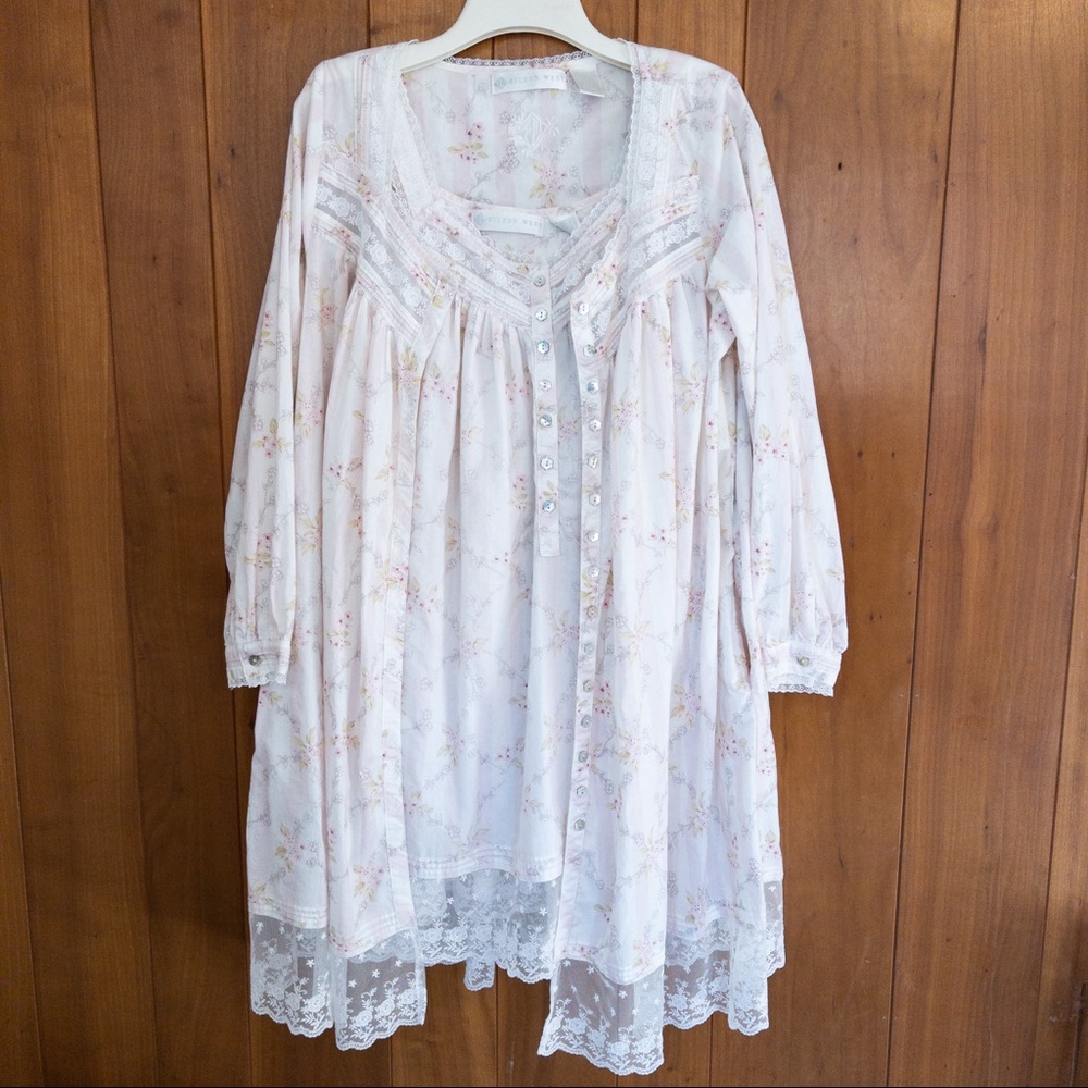 Eileen West Floral Nightgown in White and Pink